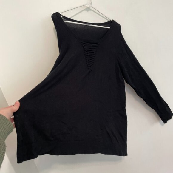 TORRID 4 Plus Size Lattice Knit Sweater Solid Black Lace Up Rayon Pullover sz 4X - Picture 10 of 16